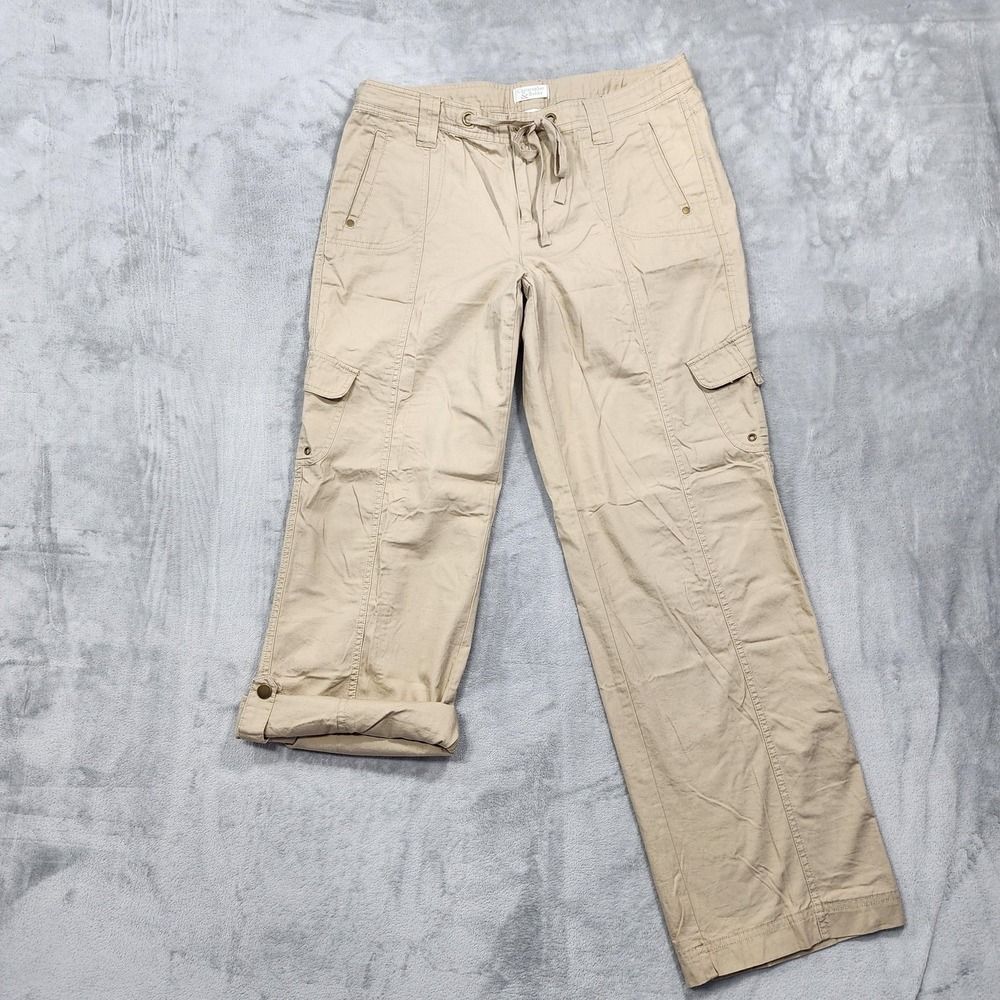 Christopher & Banks Pants Womens 12‎ Beige Cargo Drawstring Roll Tab Hem Outdoor